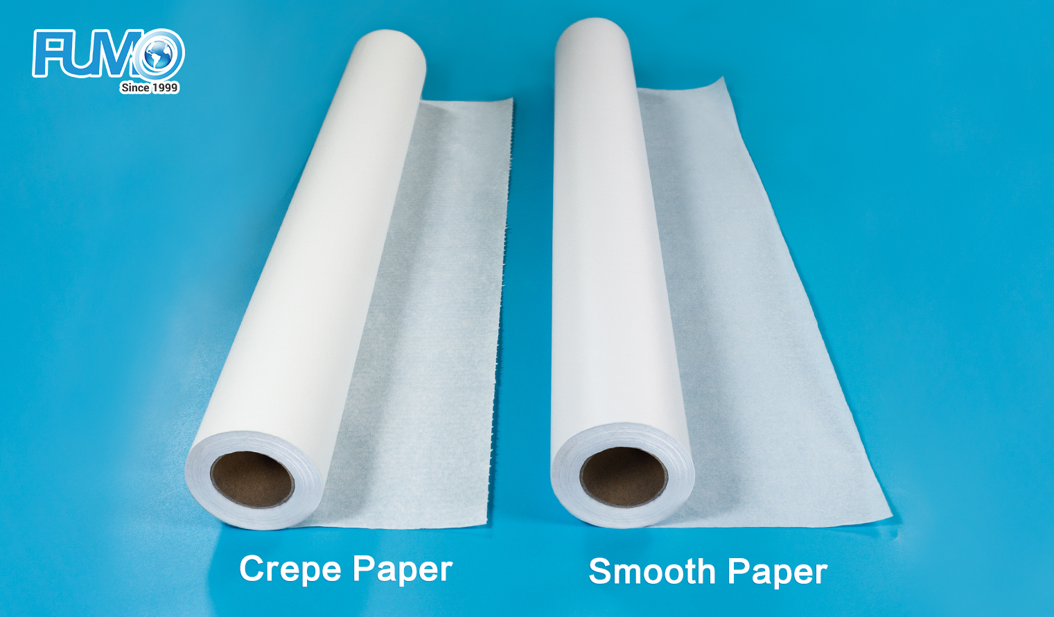 Smooth and crepe exam table paper rolls shown with sealed cartons